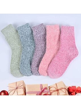 𝅺5 Pairs Luxury Wool Soft Socks Warm Winter Fall Womens Thick Cozy Knit NWT